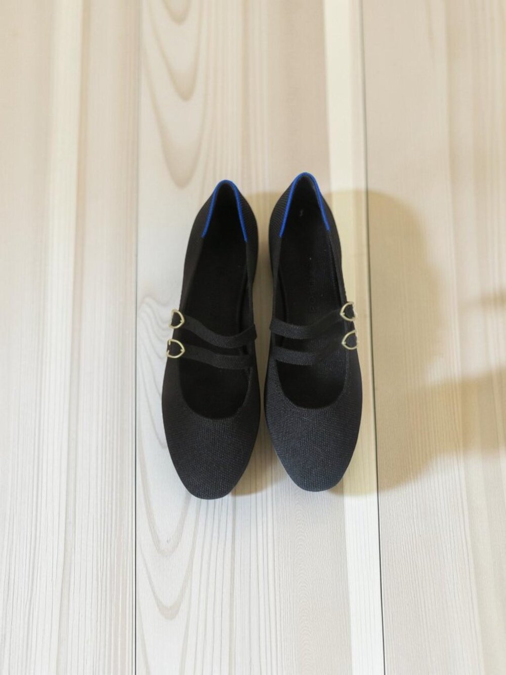 Rothy's "The Double Buckle Mary Jane" Black w/Blue Trim, Size 8 - NWOT - Picture 4 of 10
